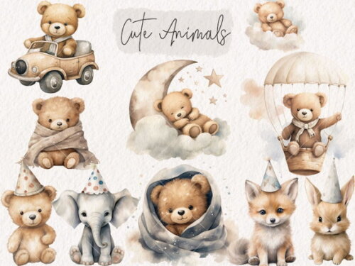 Kit Digital Berçário Chá de Bebê Neutro Aquarela Png #6
