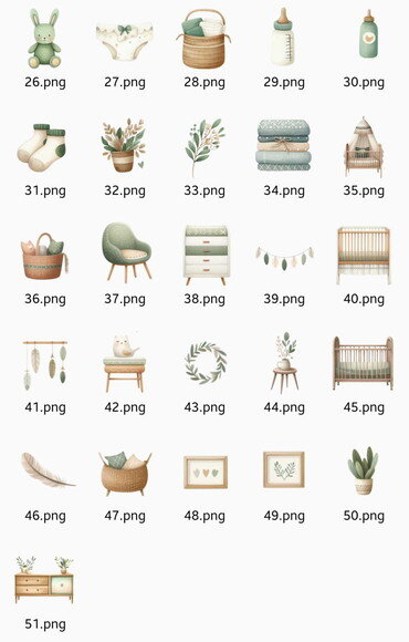 Kit Digital Berçário Chá de Bebê Verde Boho Aquarela Png #2