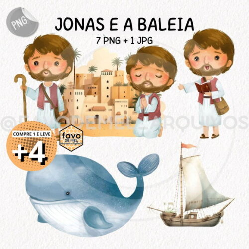Kit Digital Bíblico Aquarela - Jonas e a Baleia