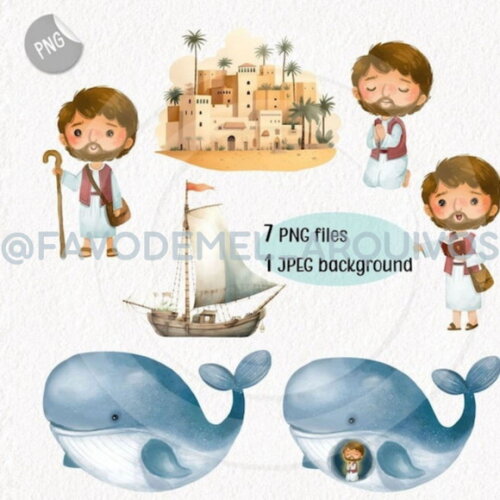 Kit Digital Bíblico Aquarela - Jonas e a Baleia