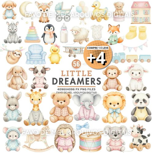 Kit Digital Bichinhos de Pelúcia - Quarto de Bebê Aquarela
