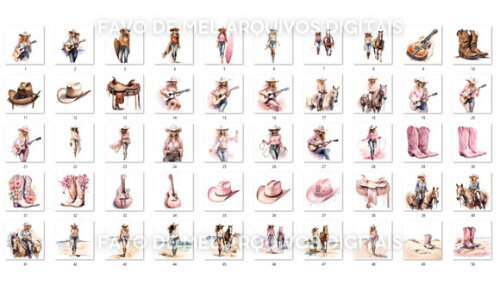 Kit Digital Boiadeira Aquarela #1 Boiadeira Rosa Cowgirl Png