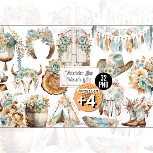 Kit Digital Boiadeira Azul Aquarela Png #50