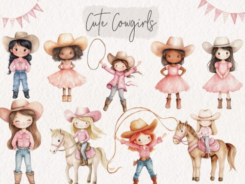 Kit Digital Boiadeira Pink Aquarela - Sweet Cowgirls Kd