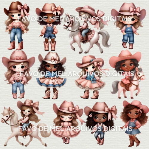Kit Digital Boiadeira Cute Rosa Aquarela