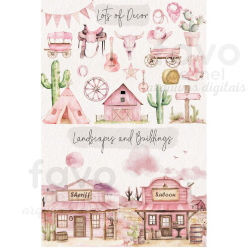 Kit Digital Boiadeira Pink Aquarela - Sweet Cowgirls Kd