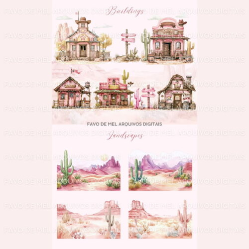 Kit Digital Boiadeira Rosa Aquarela #2 Cute Cowgirl Png