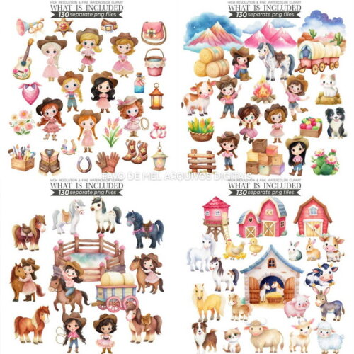 Kit Digital Boiadeira Rosa Aquarela #41 Cute Cowgirl Png