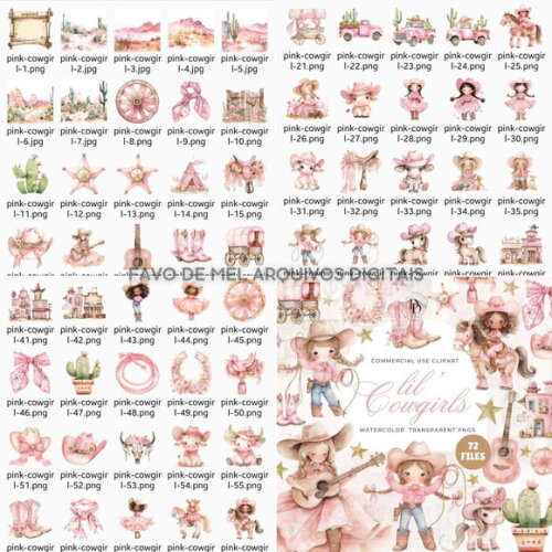Kit Digital Boiadeira Rosa Aquarela #42 Cowgirl Pink Png