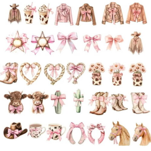 Kit Digital Boiadeira Rosa Aquarela #46 Png (pague 1 Leve 5)