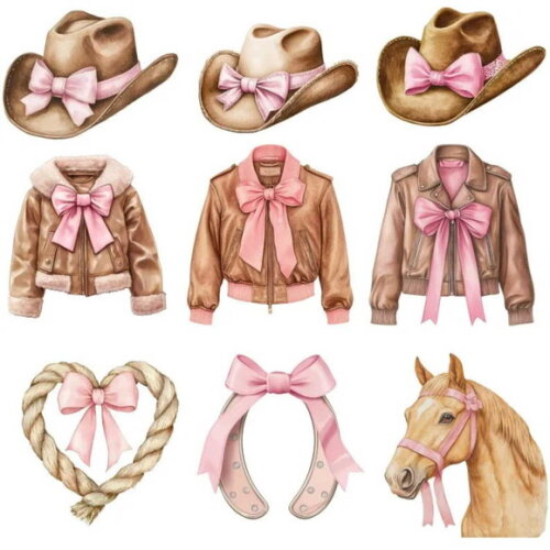 Kit Digital Boiadeira Rosa Aquarela #46 Png (pague 1 Leve 5)