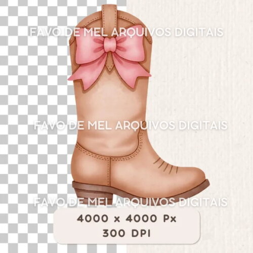Kit Digital Boiadeira Rosa Aquarela Acessórios Bota Chapéu