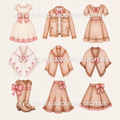 Kit Digital Boiadeira Rosa Aquarela Acessórios Bota Chapéu