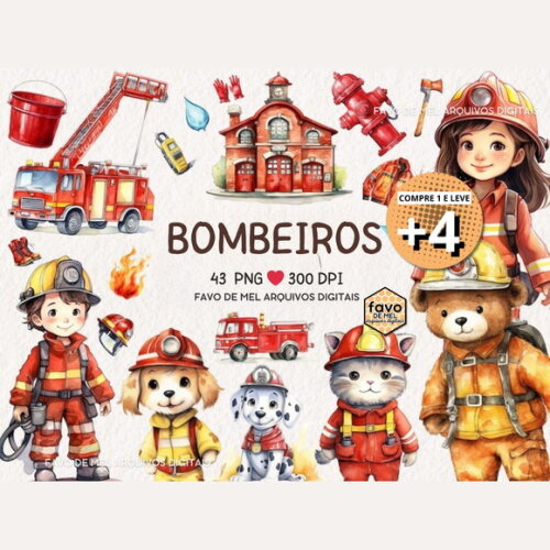 Kit Digital Bombeiros Aquarela #12 Png Svg (pague 1 Leve 5)