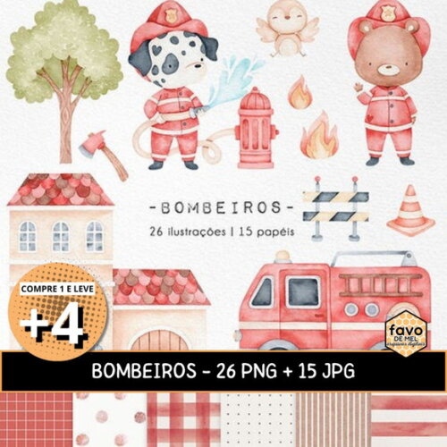 Kit Digital Bombeiros Aquarela Png #03 (pague 1 Leve +4)