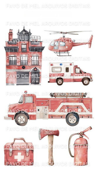 Kit Digital Bombeiros Aquarela Premium Png