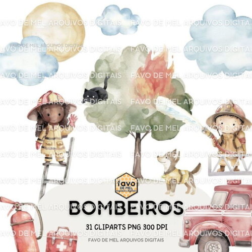Kit Digital Bombeiros Aquarela Premium Png