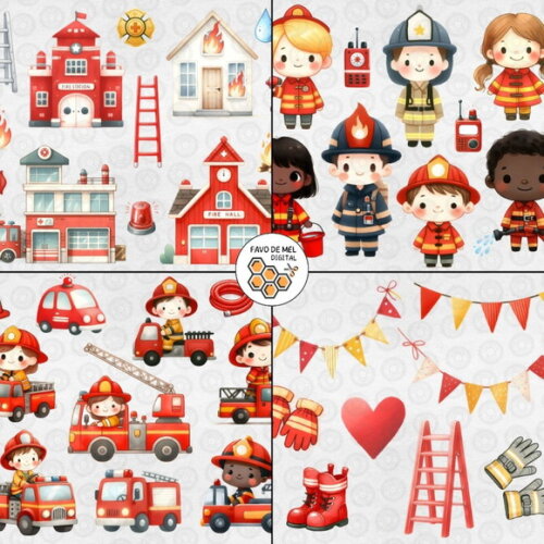 Kit Digital Bombeiros Cute #01 Png