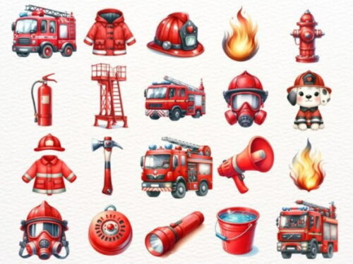 Kit Digital Bombeiros Cute Aquarela #04 Png (pague 1 Leve +4