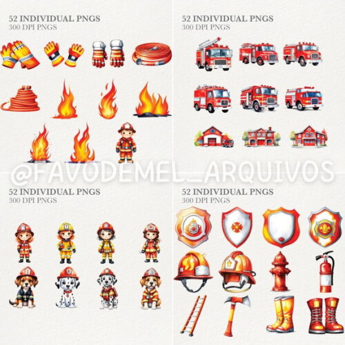 Kit Digital Bombeiros Cute Aquarela #09 Premium Png