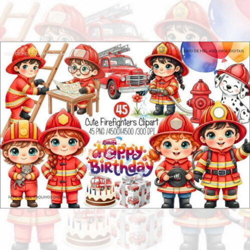 Kit Digital Bombeiros Cute Aquarela Png #16
