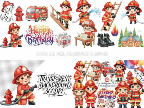 Kit Digital Bombeiros Cute Aquarela Png #16