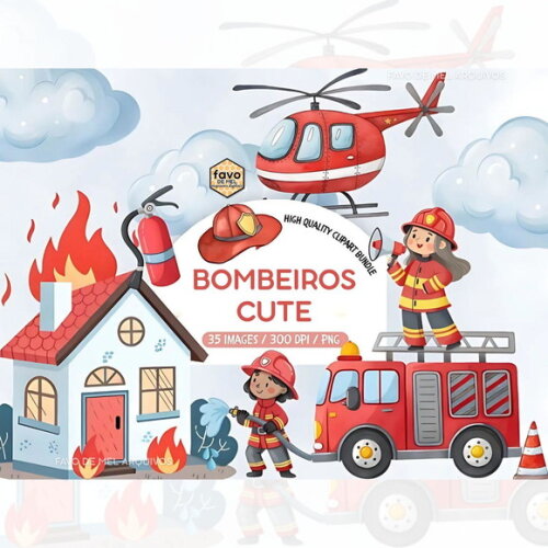 Kit Digital Bombeiros Cute Aquarela Premium Png #13