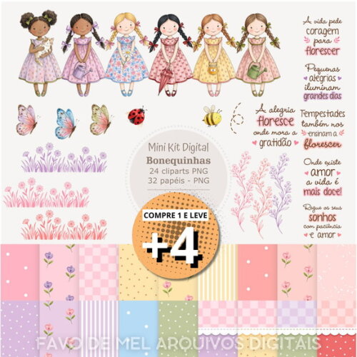 Kit Digital Bonecas Aquarela