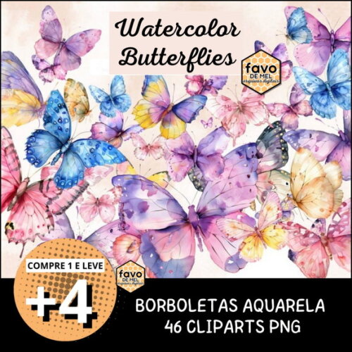 Kit Digital Borboletas Aquarela - Watercolor Butterflies