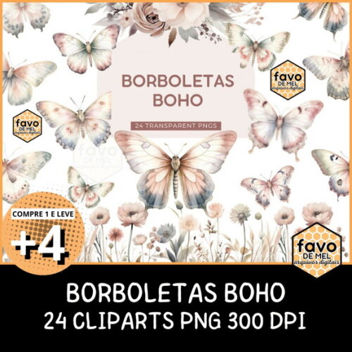 Kit Digital Borboletas Boho Aquarela - Dreamy Butterfly
