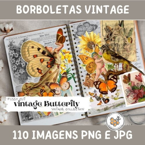 Kit Digital Borboletas Premium - Vintage Butterfly