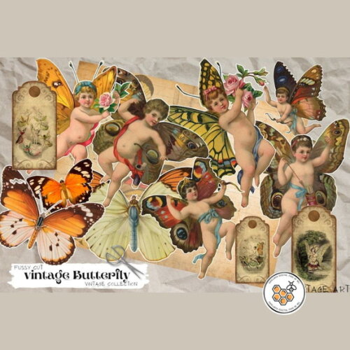 Kit Digital Borboletas Premium - Vintage Butterfly