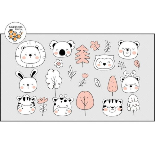 Kit Digital Bosque #02 Minimalista Preto Branco e Rosa