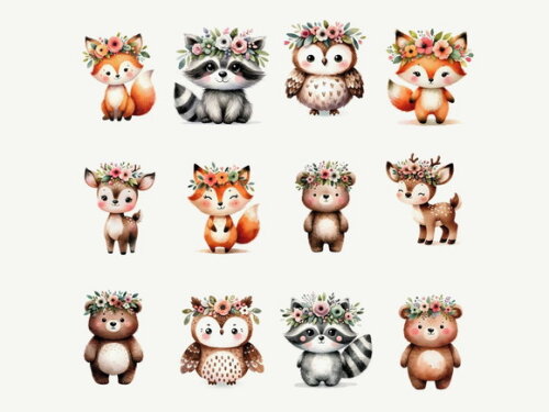 Kit Digital Bosque #12 Boho Floral Aquarela (sd) Premium