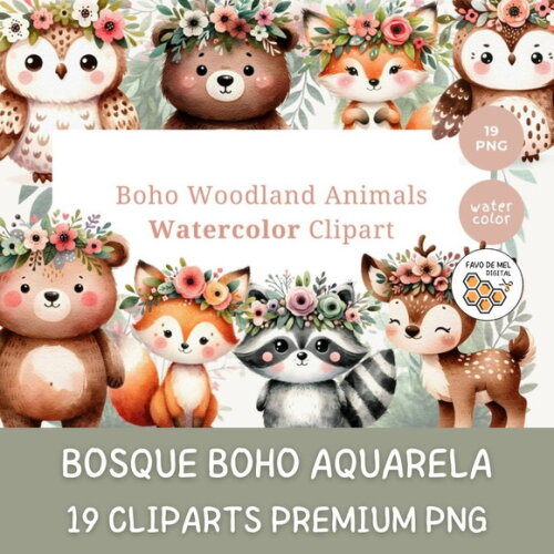 Kit Digital Bosque #12 Boho Floral Aquarela (sd) Premium