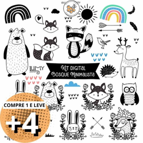 Kit Digital Bosque #10 Minimalista Preto e Branco
