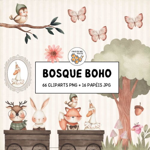 Kit Digital Bosque #14 Boho Floral Aquarela
