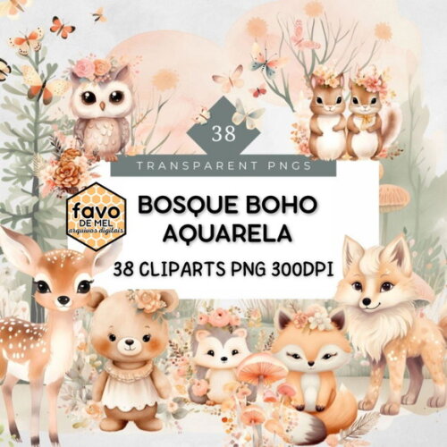 Kit Digital Bosque #15 Boho Floral Aquarela (msp)