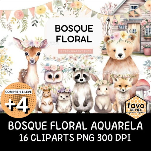 Kit Digital Bosque #21 Floral Aquarela