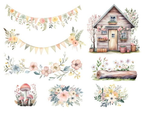 Kit Digital Bosque #21 Floral Aquarela