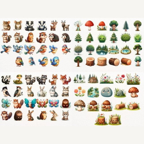 Kit Digital Bosque #17 Floresta Cute (nca)