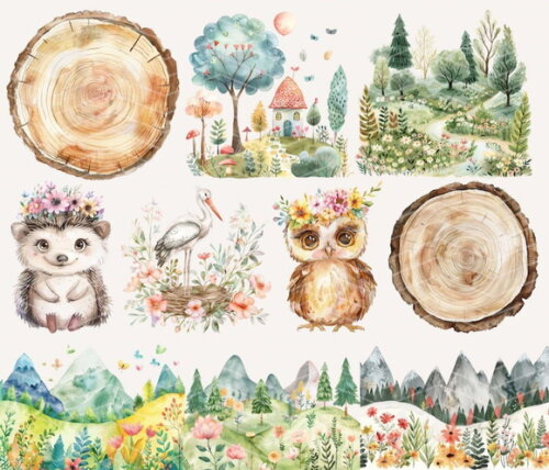 Kit Digital Bosque #24 Floral Aquarela - Spring Woodland