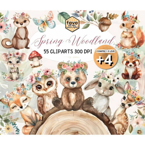 Kit Digital Bosque #24 Floral Aquarela - Spring Woodland
