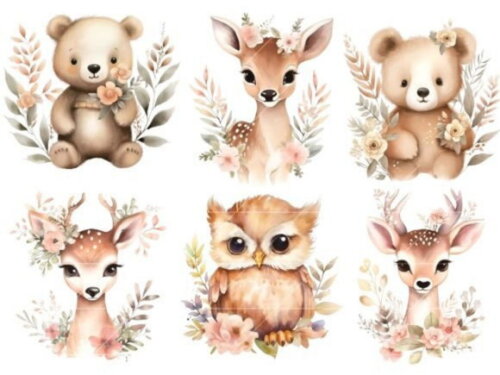 Kit Digital Bosque #25 Floral Aquarela Boho Woodland