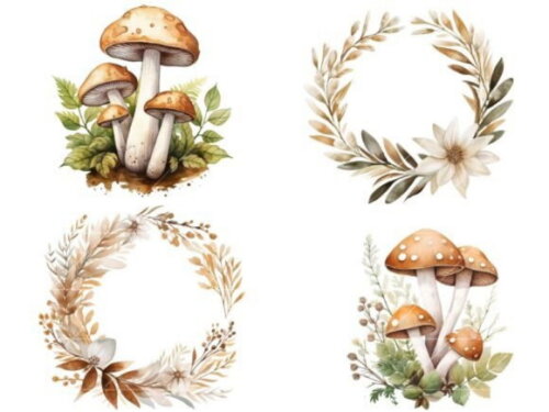 Kit Digital Bosque #25 Floral Aquarela Boho Woodland
