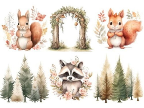 Kit Digital Bosque #25 Floral Aquarela Boho Woodland
