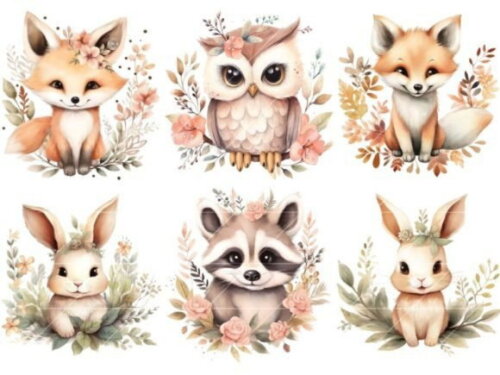 Kit Digital Bosque #25 Floral Aquarela Boho Woodland