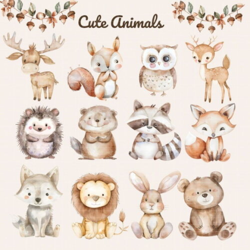 Kit Digital Bosque Aquarela #05 Woodland Animals Cc Premium