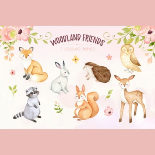 Kit Digital Bosque Aquarela #08 Woodland Friends