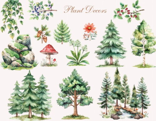 Kit Digital Bosque Aquarela #09 Forest Animals Premium